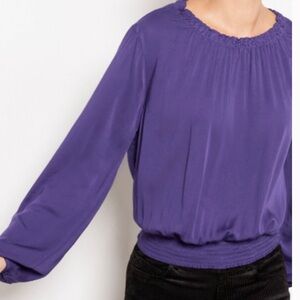 cloth & stone Purple Long-Sleeve Smocked Waist Blouse